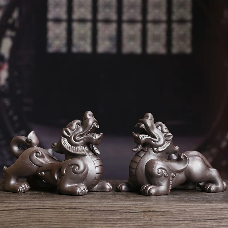 紫陶茶宠可养招财麒麟家居摆件禅意茶室茶玩茶台茶桌装饰茶具配件