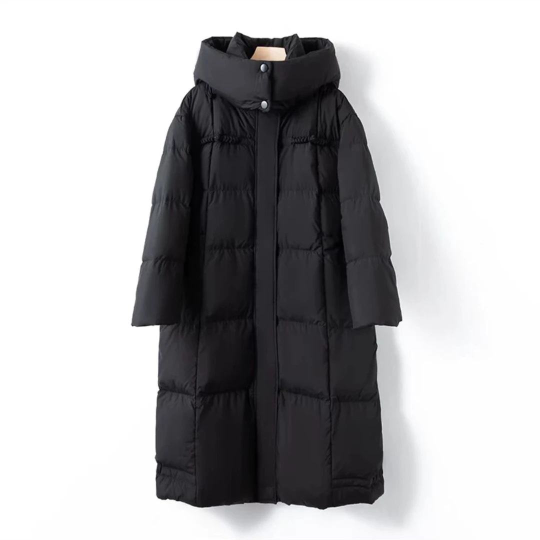 商场热卖1299！90白鸭绒！秋冬季女士过膝中长款连帽羽绒服WH004-SW