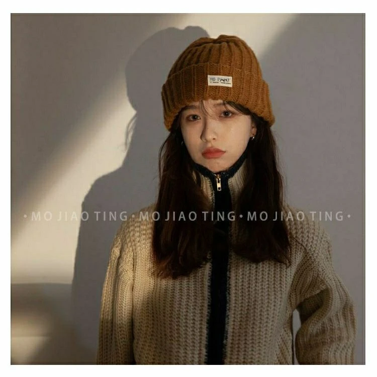 VZ毛线针织帽大头围宽松圆脸适合的毛线帽女冬爆款显脸小翻边显白