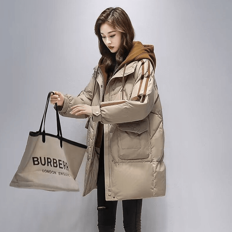 波司澄羽绒服假两件连帽中长新款羽绒棉衣服女冬装洋气韩版加厚棉