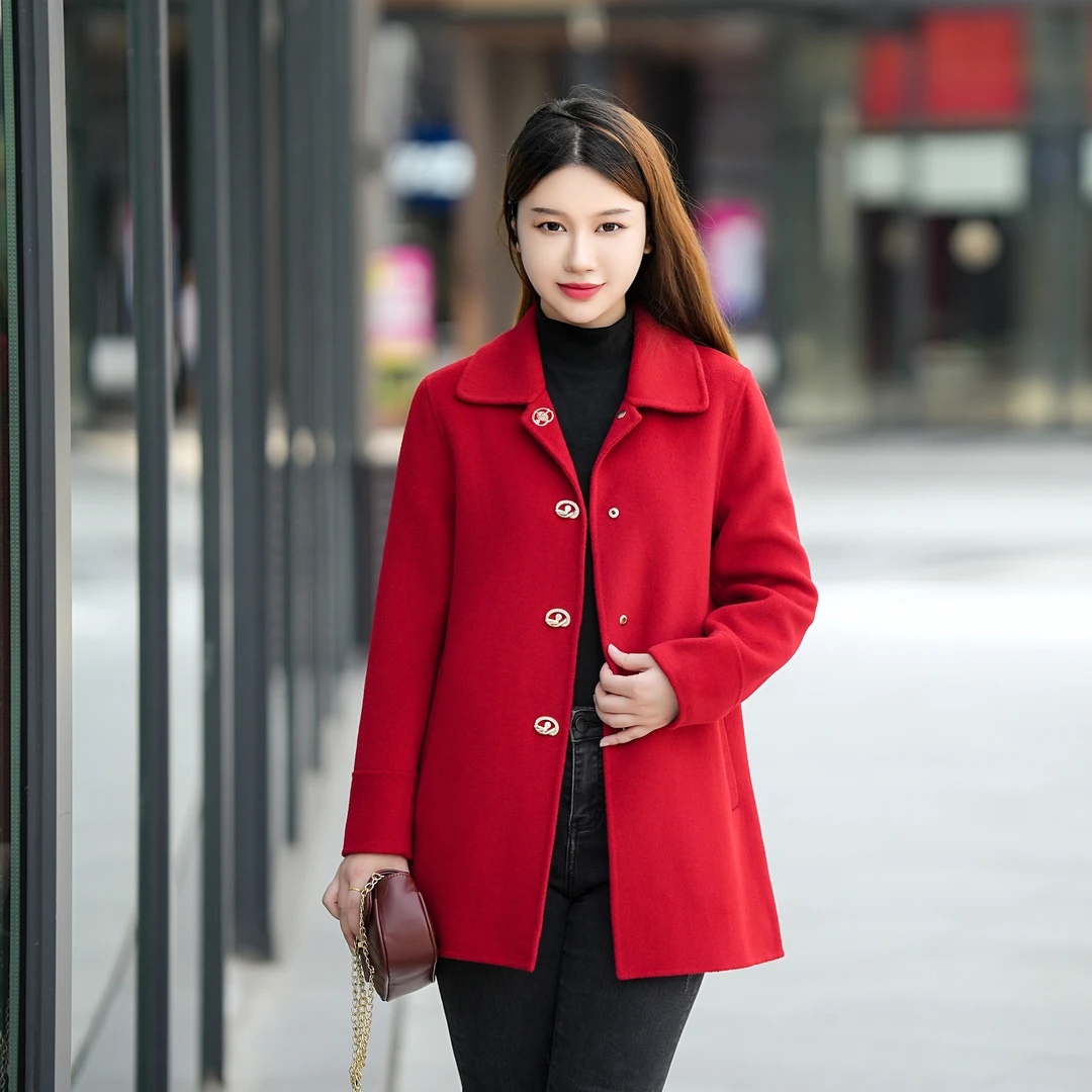 【梵斯雅昕】秋冬妈妈装短款大衣小个子时尚不起球双面羊毛大衣外套