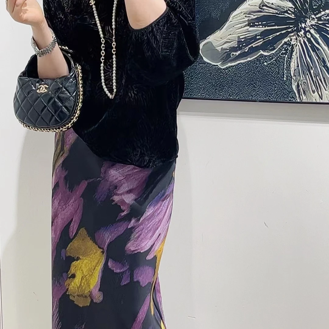 FS331半身裙 夏季女士醋酸半裙 时尚百搭潮流印花休闲半身裙