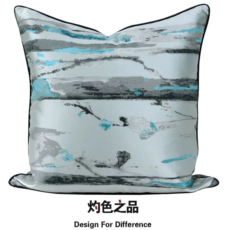 新中式蓝黑提花靠背现代样板间沙发抱枕摆场软装靠垫靠枕套不含芯