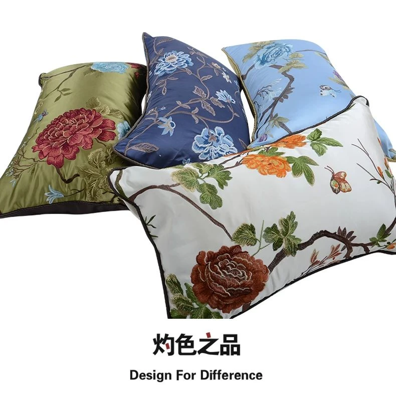 新古典中式刺绣沙发靠枕软装靠背床头睡觉护腰客厅靠垫抱枕腰枕套