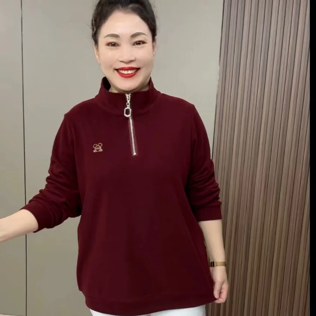 1603新款半拉链双面绒显瘦减龄衫