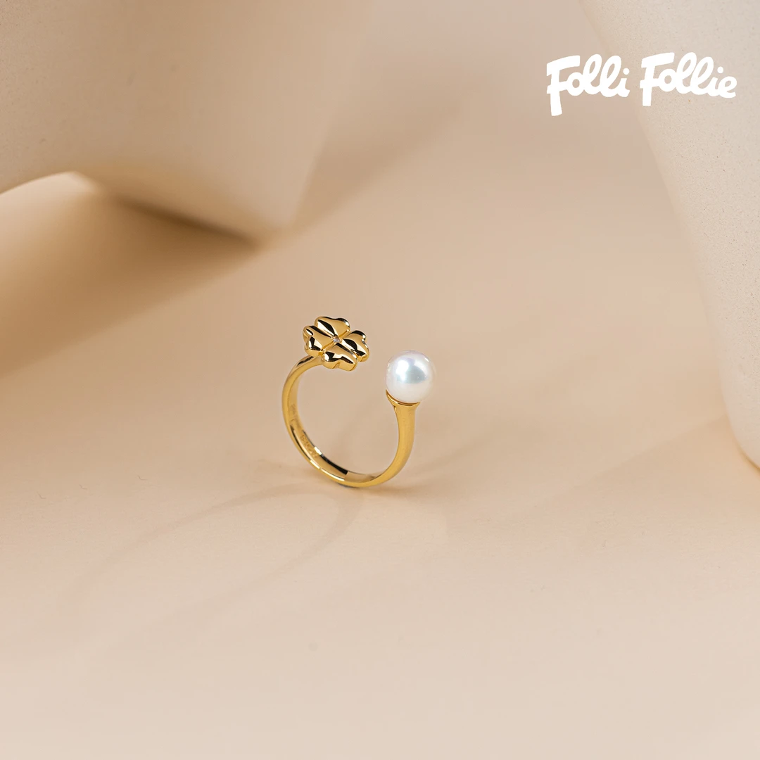 follifollie【Heart4Heart】淡水珍珠开口戒S925银戒托7-8mm时尚