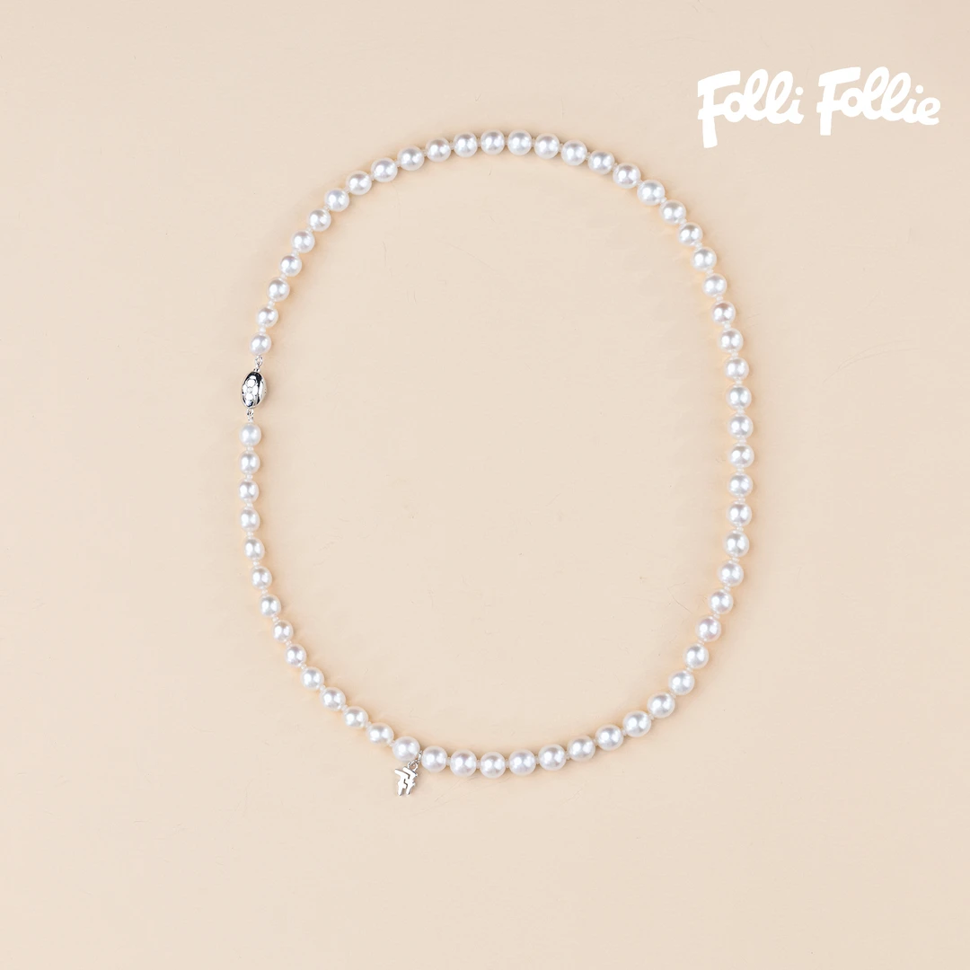 follifollie【经典系列】淡水无核珍珠项链S925银镶嵌6.3-7.3mm强光