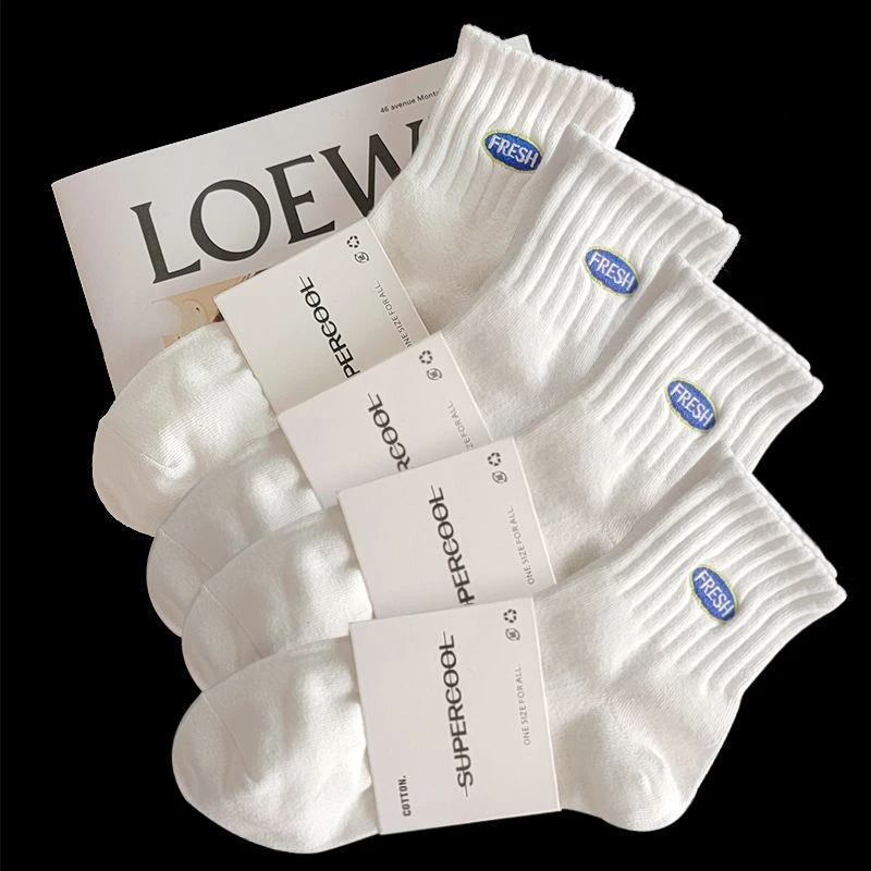 【秋冬福利】5双装诸暨袜子男款中筒袜吸汗透气ins字母纯色男女短