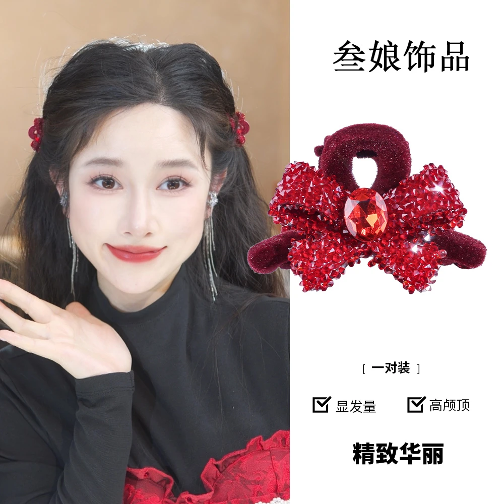 双面蝴蝶结红色刘海夹高颅顶夹子时尚百搭显气质刘海夹1187