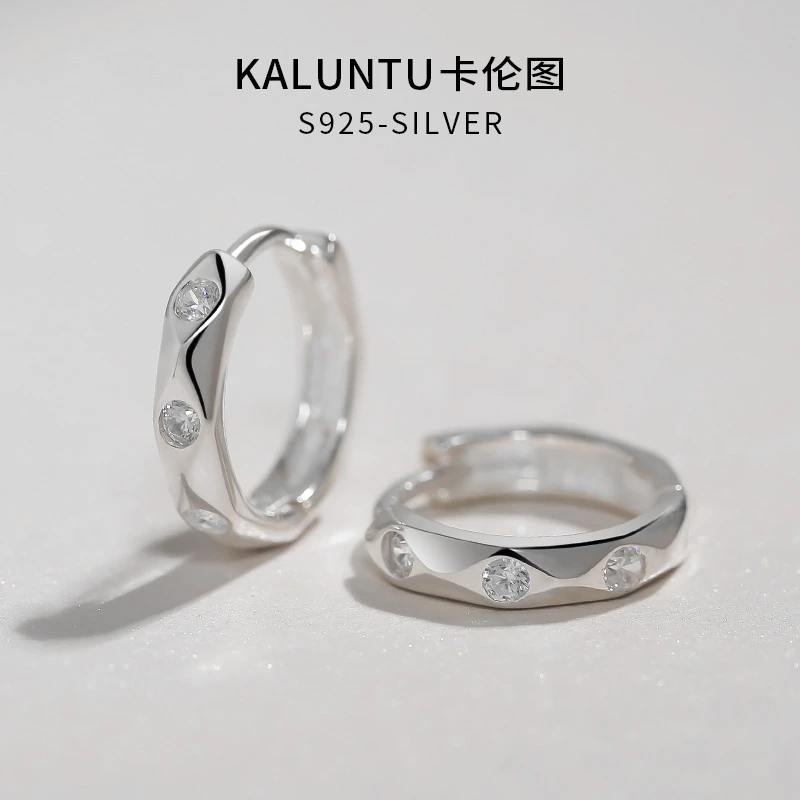 925银合成锆石耳饰 菱形切面耳环女圈圈耳扣睡觉免摘耳圈纯银耳钉