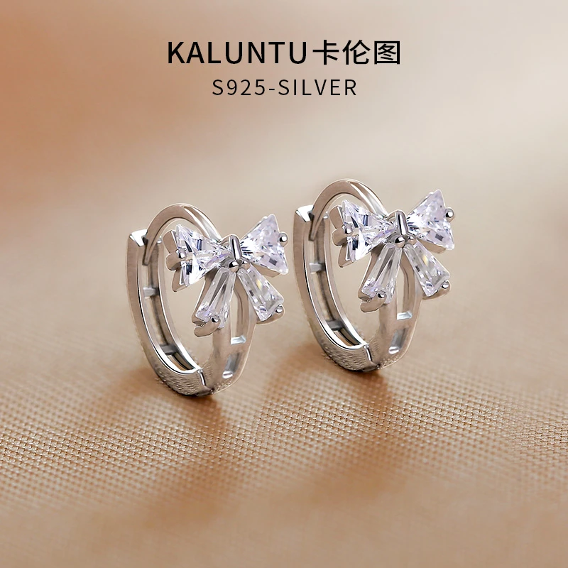 925银合成锆石耳饰 纯银耳环女甜美蝴蝶结水晶耳扣小众设计感耳钉