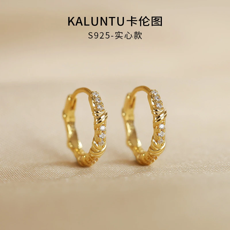 925银耳饰 绳结耳钉女纯银耳扣金色耳圈简约百搭气质耳环2025新款