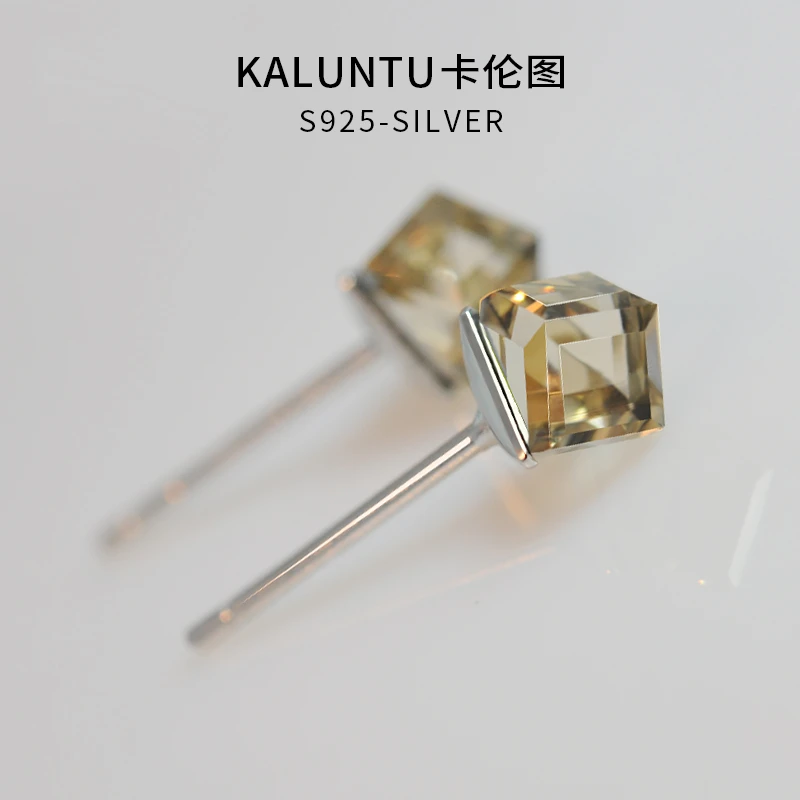 925银仿水晶耳饰 茶色水晶纯银耳钉女简约气质精致迷你小巧耳环