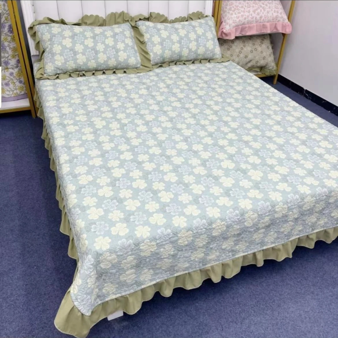 小碎花绿底全棉床盖加厚夹棉床盖四季通用加大亲肤多功能防滑
