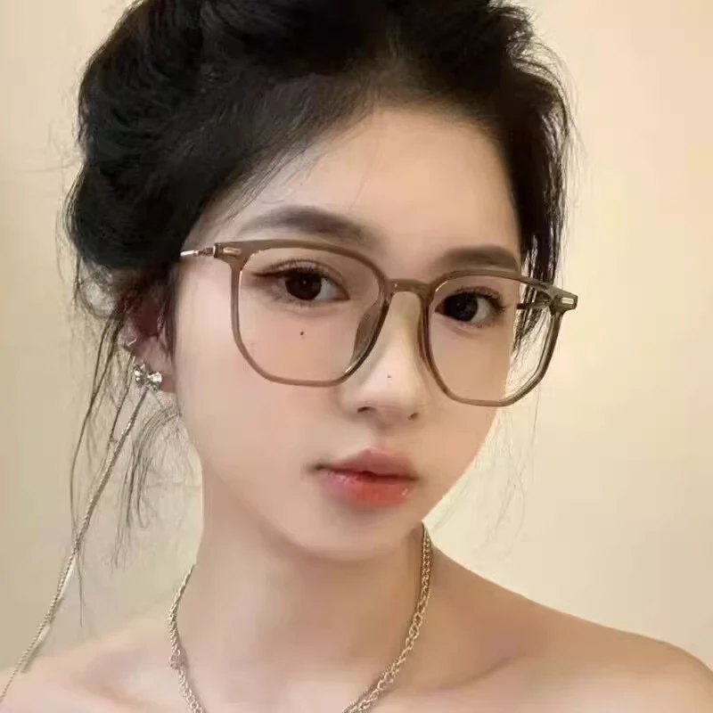 超轻眼镜框架女可配度数眼睛近视大框素颜眼镜圆脸显小韩版冷茶色