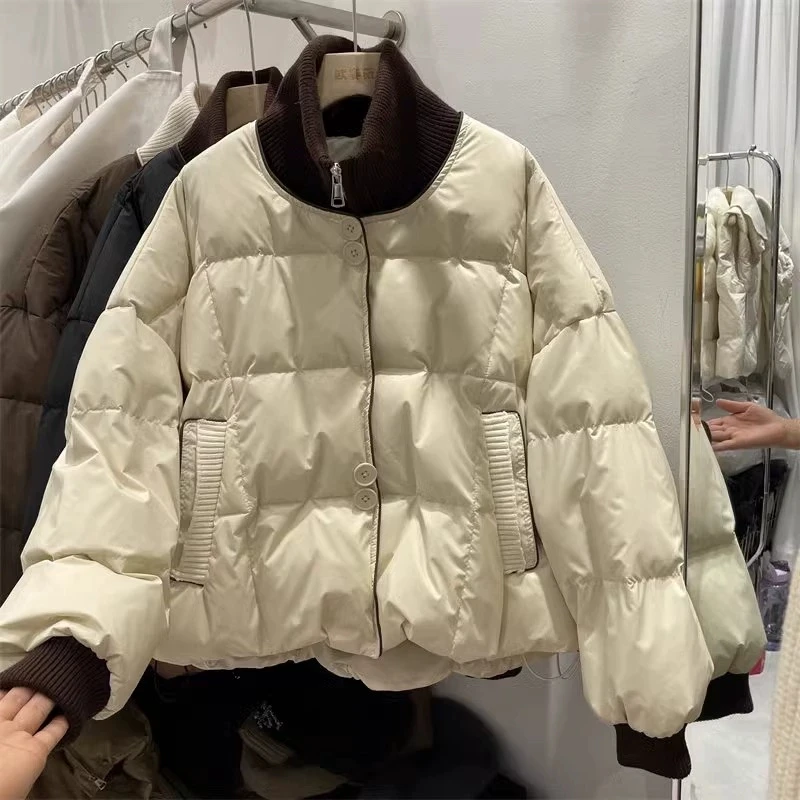 哆哆衣橱针织翻领轻薄款YU-R棉服2024冬季新款小个子大码抽绳外套