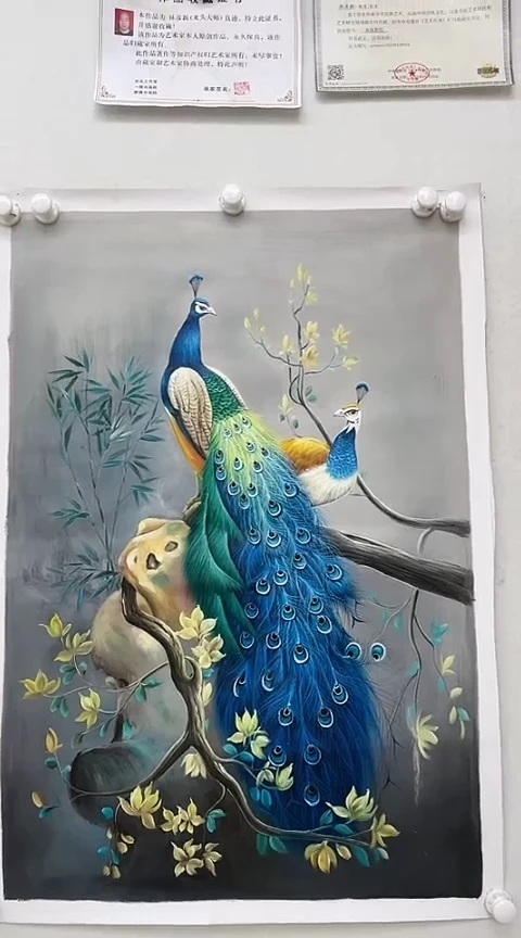 【闪购商品】绘画孔雀 油画麻布 竖版约60*90