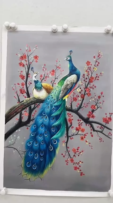 【闪购商品】绘画孔雀 油画麻布 竖版60*90