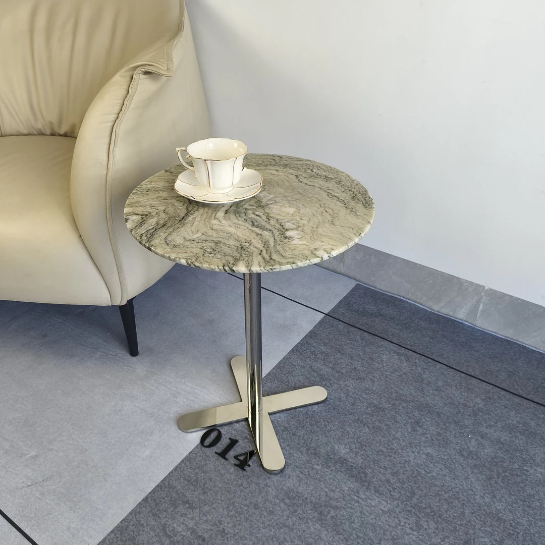 天然芬迪绿奢石直径40cm不锈钢桌脚轻奢边几客厅角几家用极简