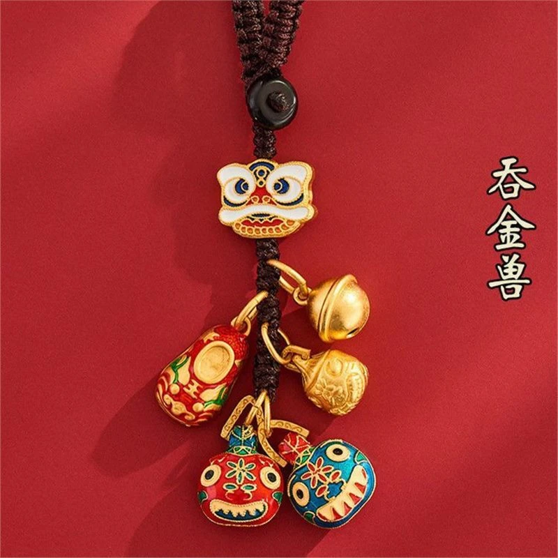 铜吞金兽一家四口汽车钥匙扣挂件男高档古法钥匙招财好运手机挂件