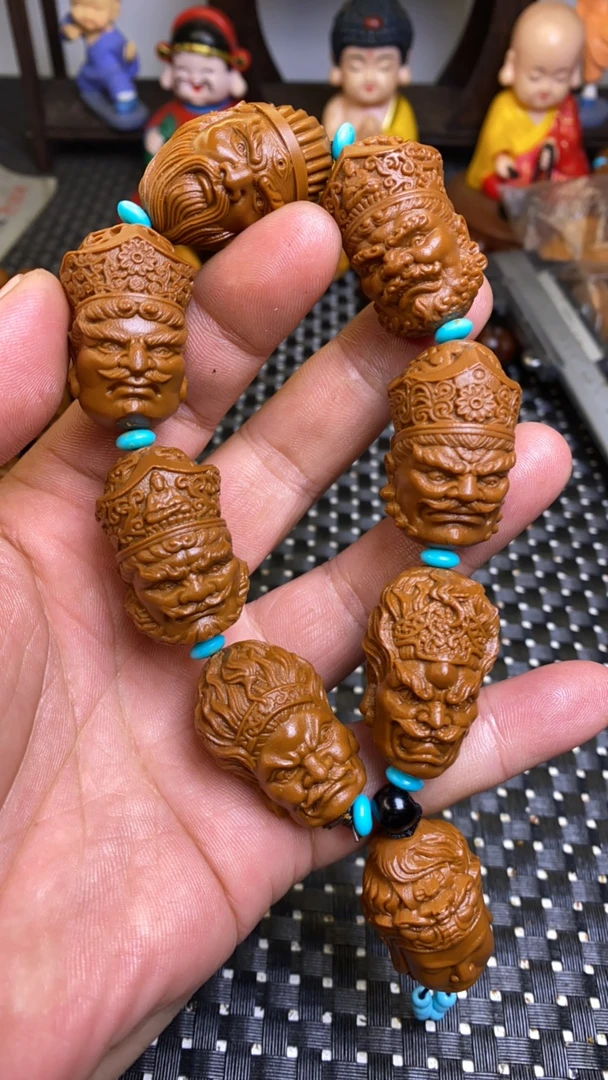2.2封神榜四大天王雕刻手串黄金树沉水核雕刻不是橄榄核是沉水核
