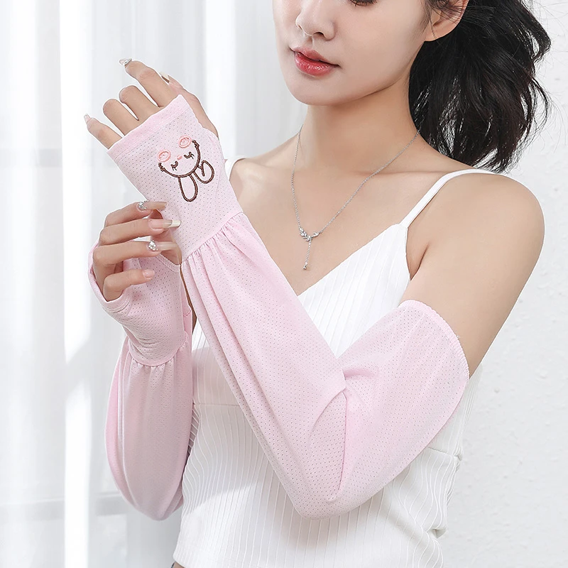 大兔子宽松防晒冰袖女夏季薄款透气网孔袖套户外开车骑行遮阳暖你