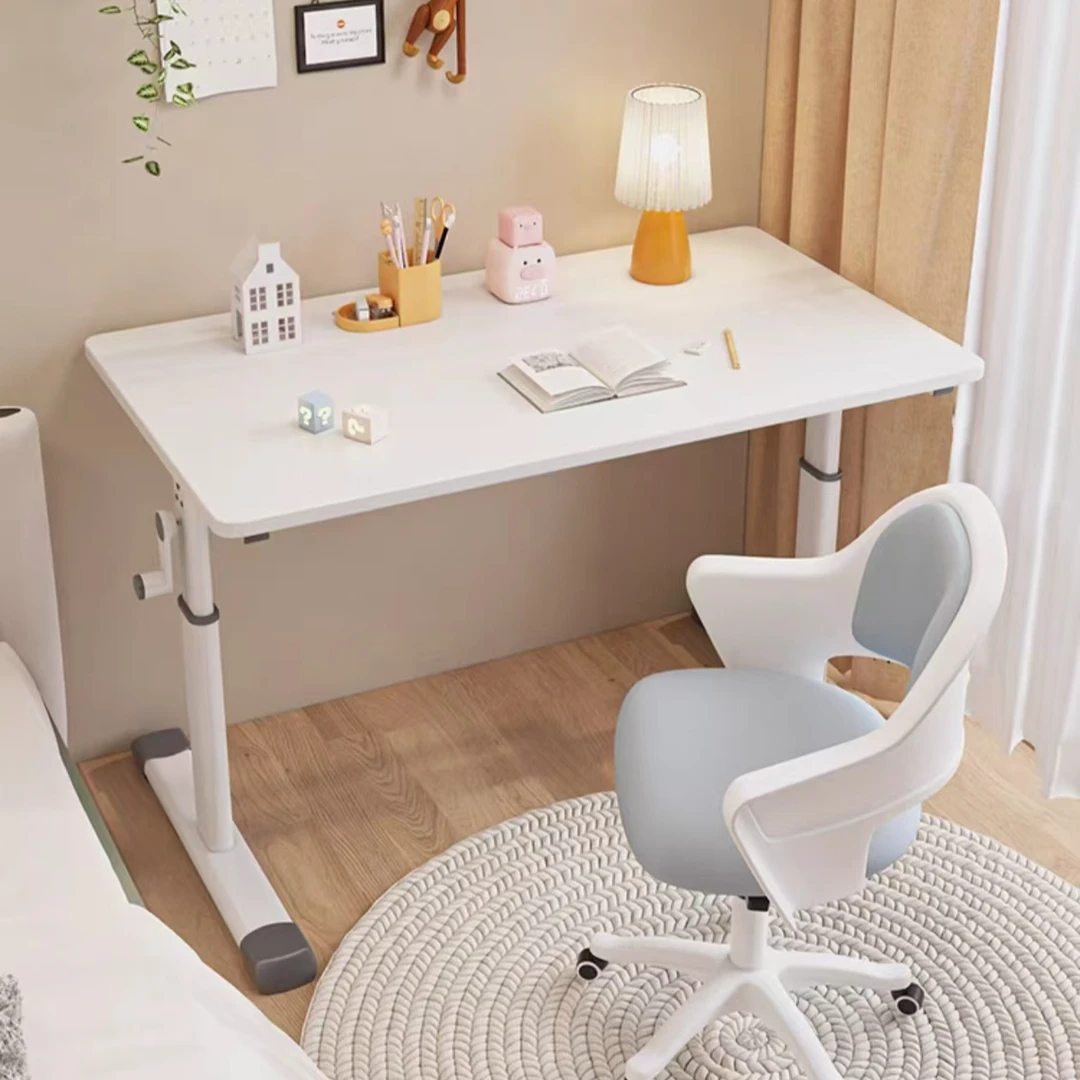 学习桌子升降书桌课桌手动升降电脑桌家用简约大白桌桌子电脑桌