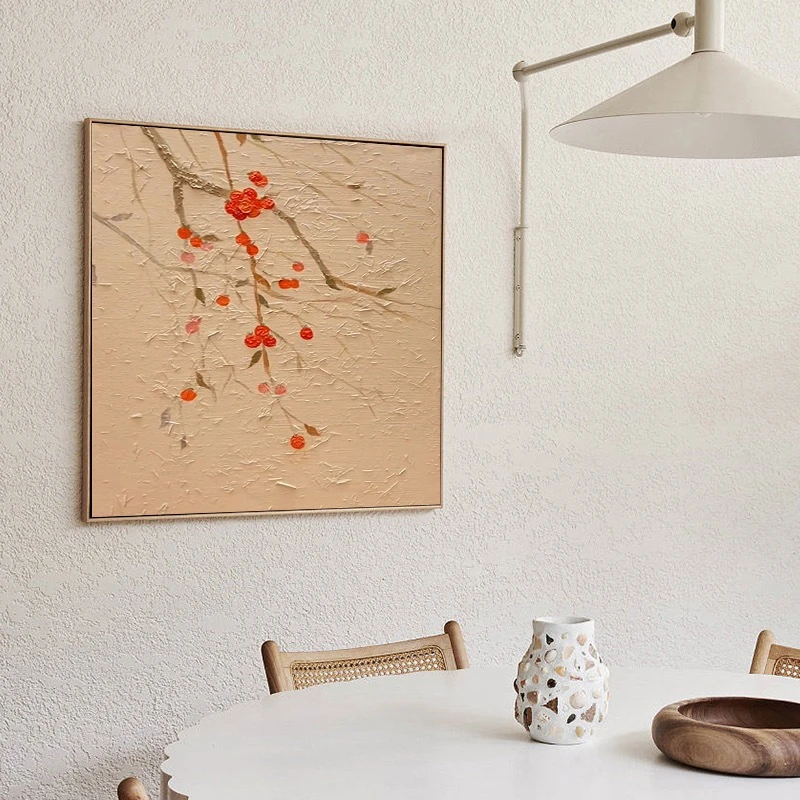 柿柿如意柿子手绘油画中古事事如意装饰画客厅玄关餐厅肌理挂画