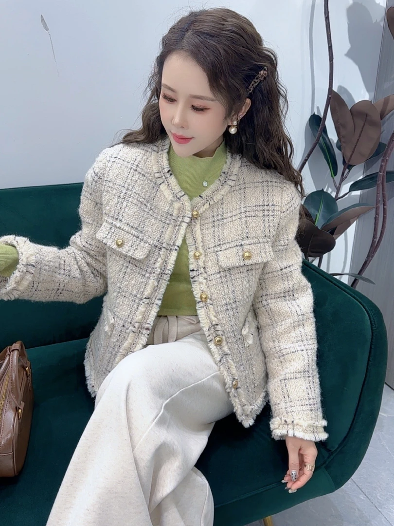 恰逢景主播同款冬款短外套羊毛大衣韩系减龄名媛小香风冬款外套