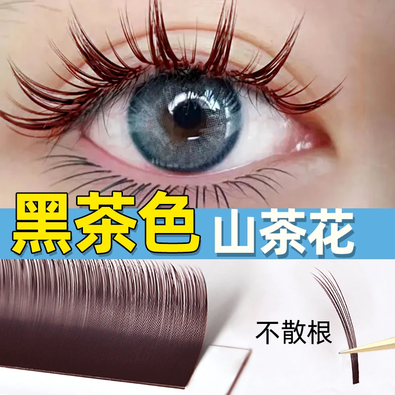 黑茶色山茶花睫毛嫁接单根多取不散根美睫店专用超软漫画款太阳花