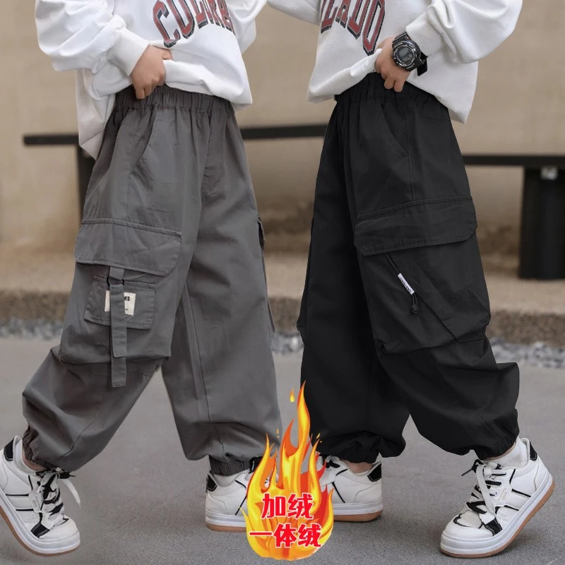 男童裤子秋冬季新款中大童加绒一体绒痞帅冬装儿童工装裤休闲裤潮