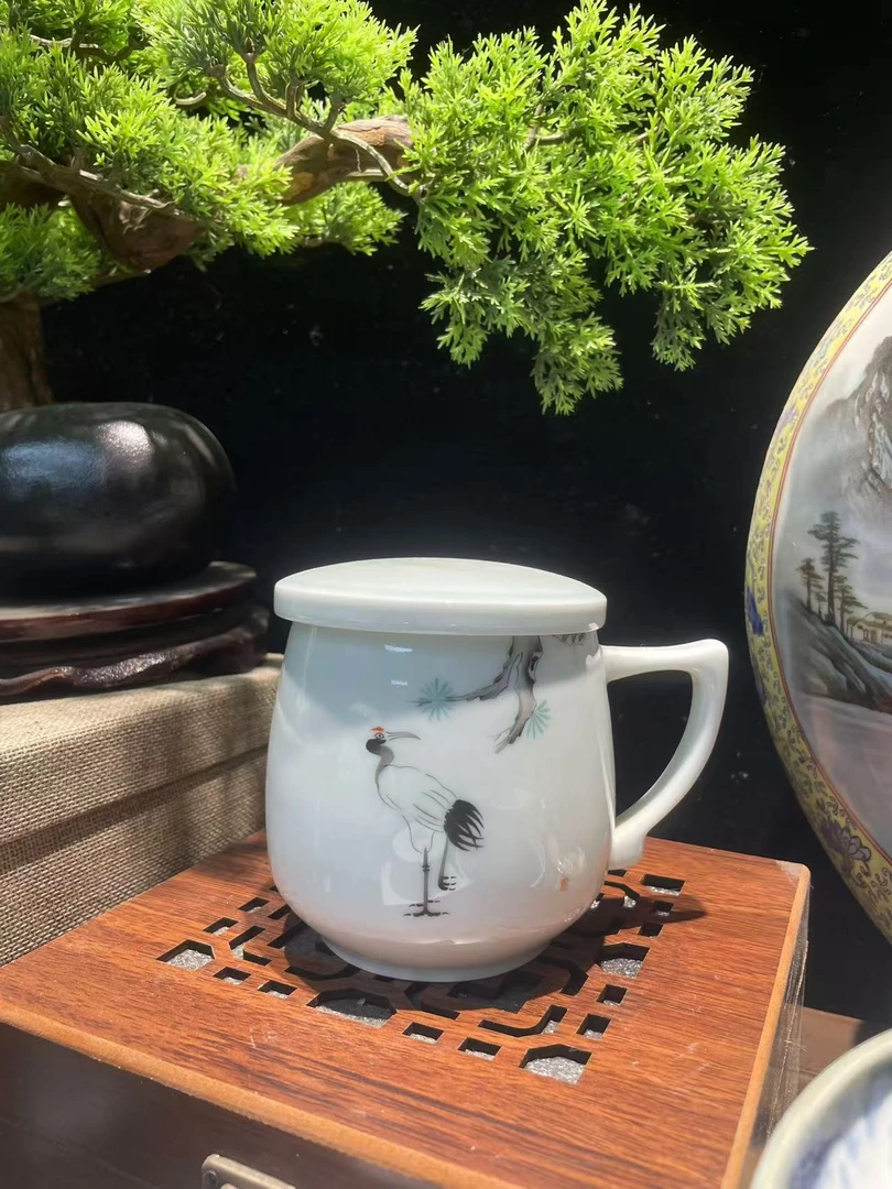 景德镇手绘陶瓷茶杯过滤影青天圆地方杯泡茶办公杯老板杯家用水杯