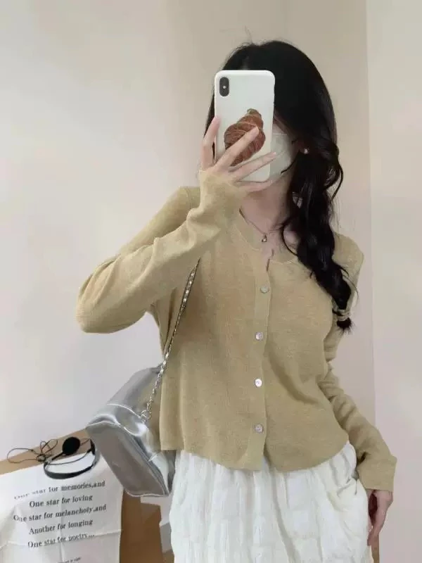 V领长袖针织衫女2024秋装百搭爆款打底