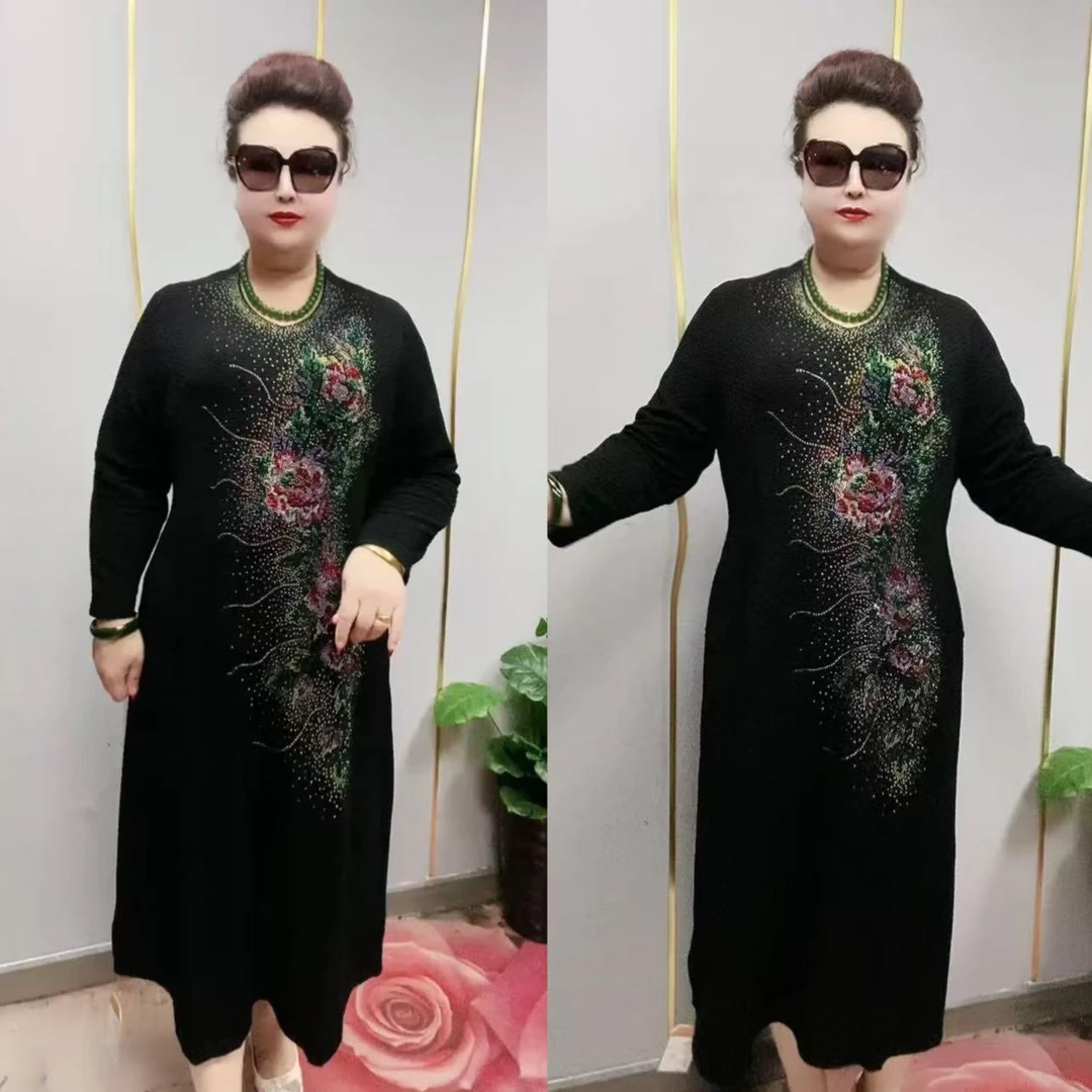 2483款时尚百搭醋酸V领烫钻连衣裙