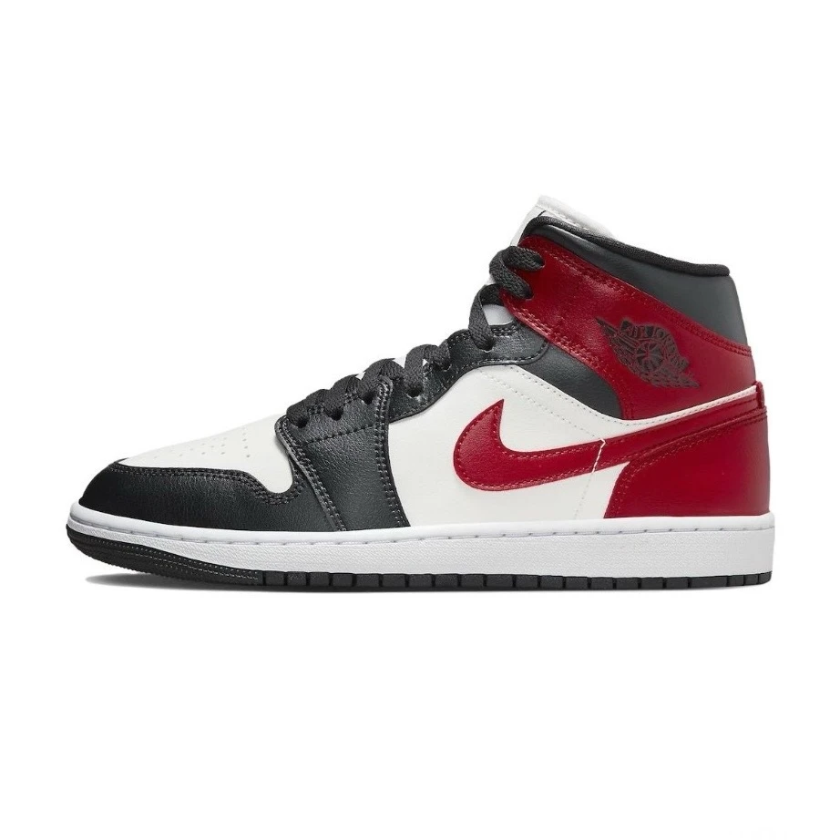 wh耐克Air Jordan 1 MID女子中帮复古黑红白休闲板鞋BQ6472160