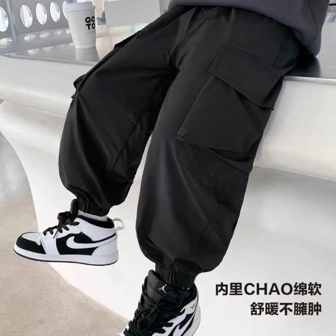 男童棉裤冬季新款中大儿童裤子加厚保暖宽松休闲三层夹棉工装长裤