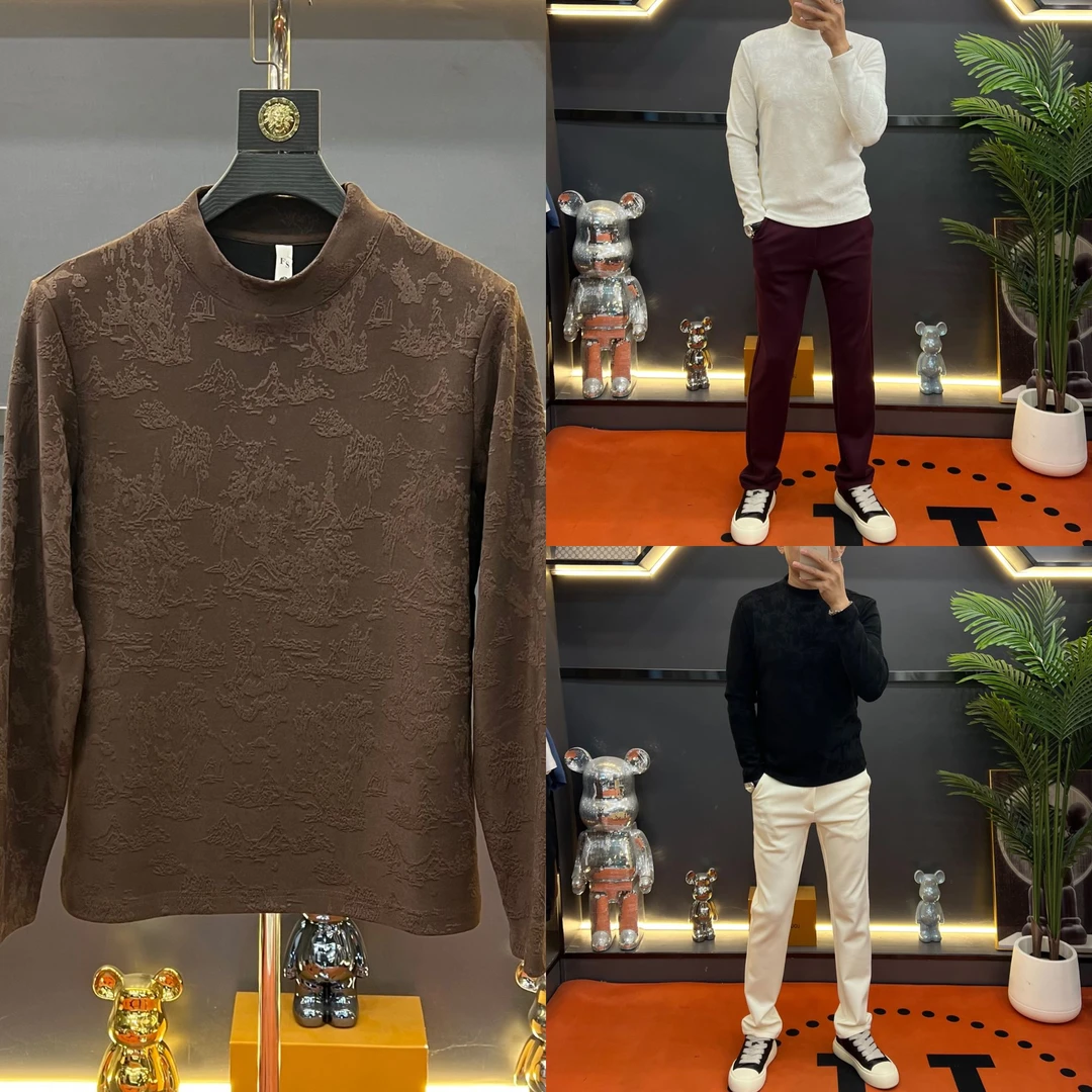 【万千山海】复古港风时尚半高领打底衫男士修身加绒长袖百搭秋冬