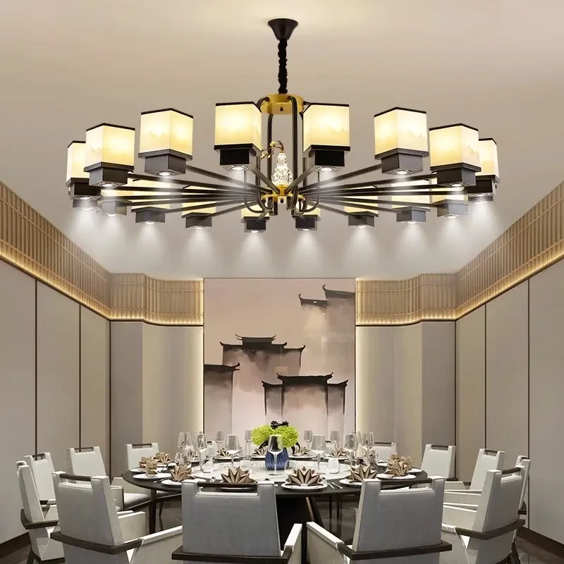 大厅禅意大气饭店包厢餐饮吊灯别墅酒店宴会厅包间灯带射灯新中式
