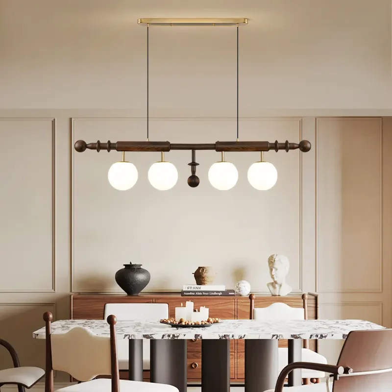 中古诧寂风法式餐厅美式复古日式小餐厅胡桃木色实木岛台吧台吊灯