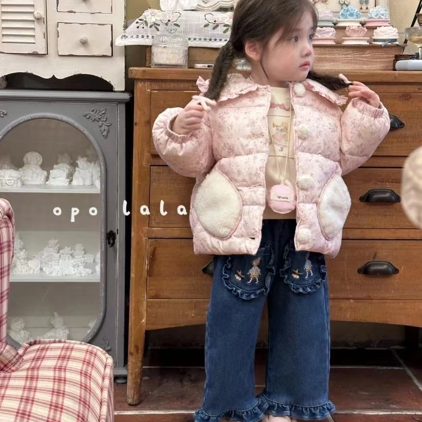 2024秋冬新款女童韩版加厚碎花棉服6919