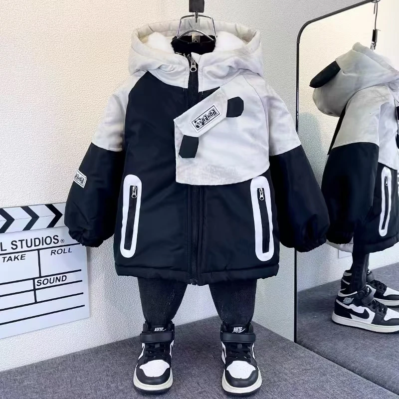 男童棉服冬装加绒派克服外套2024新款棉袄儿童帅宝宝冬季加厚棉衣