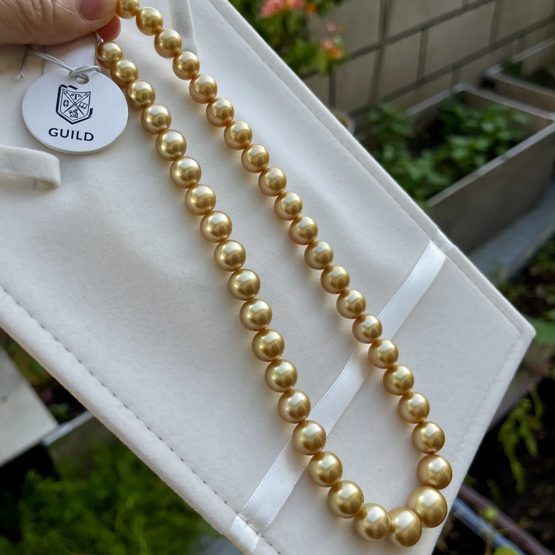 带吉尔德大证天然浓茶金南洋金珠项链海水珍珠正圆浓金强光时尚女