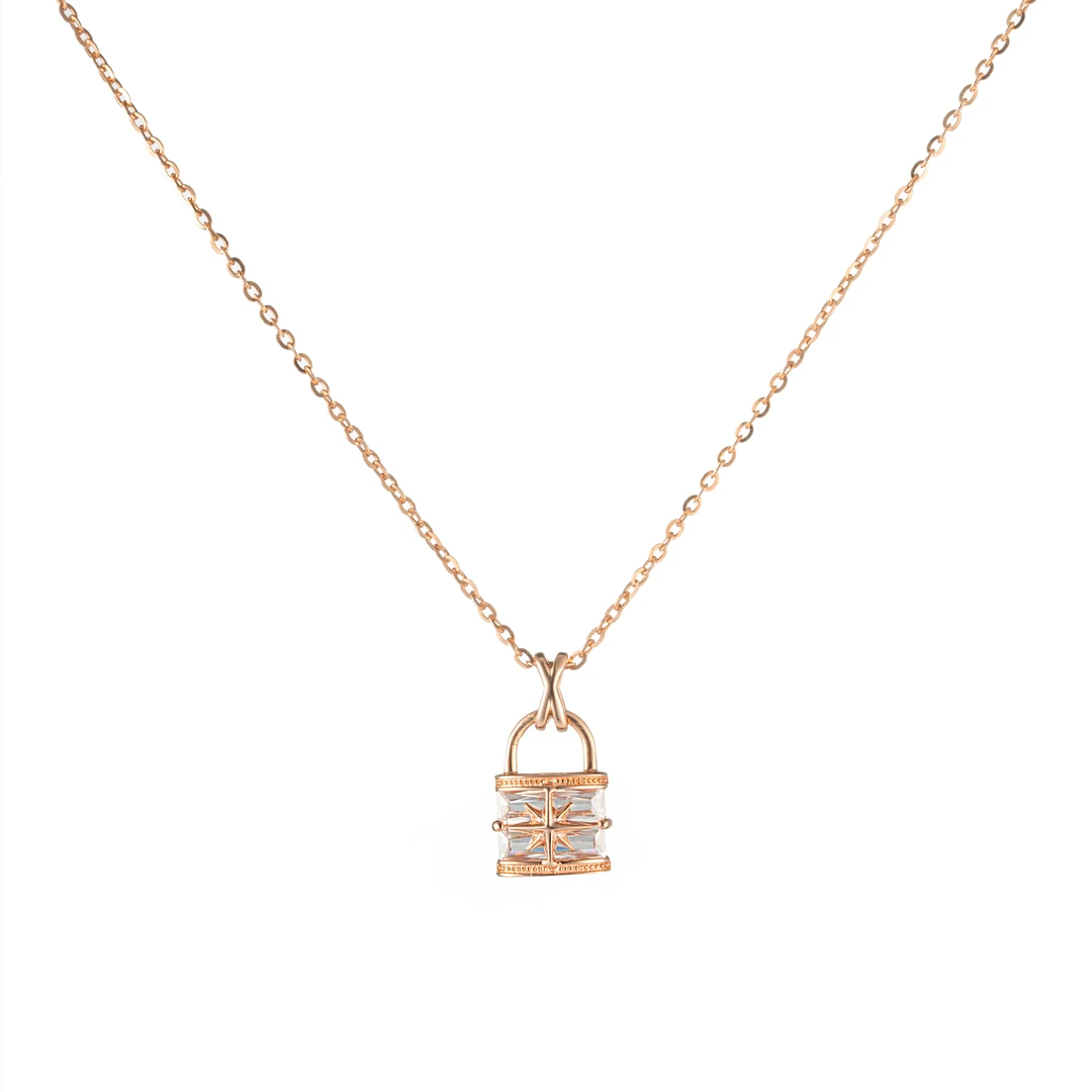 坠链均925银 ins风小众S925金色气质时尚锁头项链学生党环骨项链