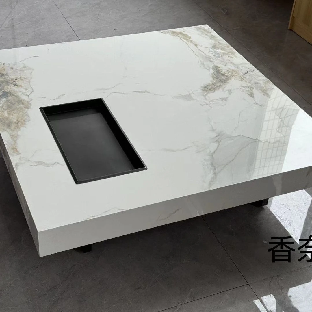 现代简约意式极简轻奢小户型长方形客厅家用设计办公接待岩板茶几