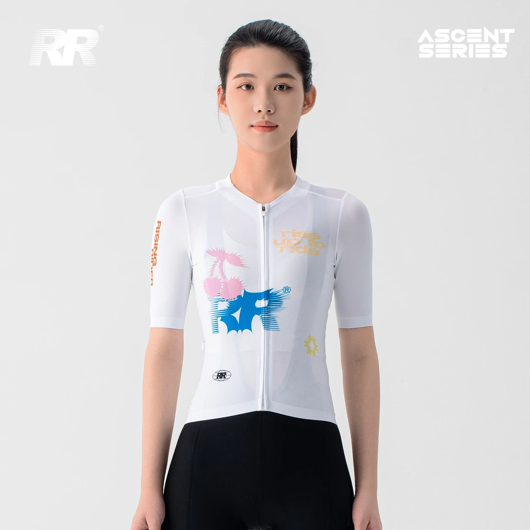 RR夏季新款烟火印花女款短袖上衣多动能速干透气公路自行车骑行服