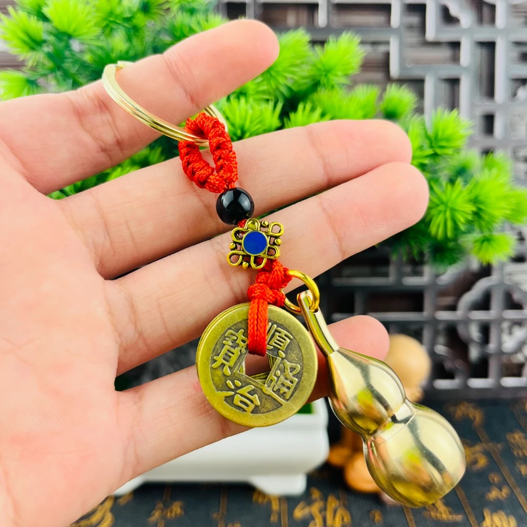 2026年新款手工编织红绳黄铜五帝空心葫芦（大号）钥匙扣挂件