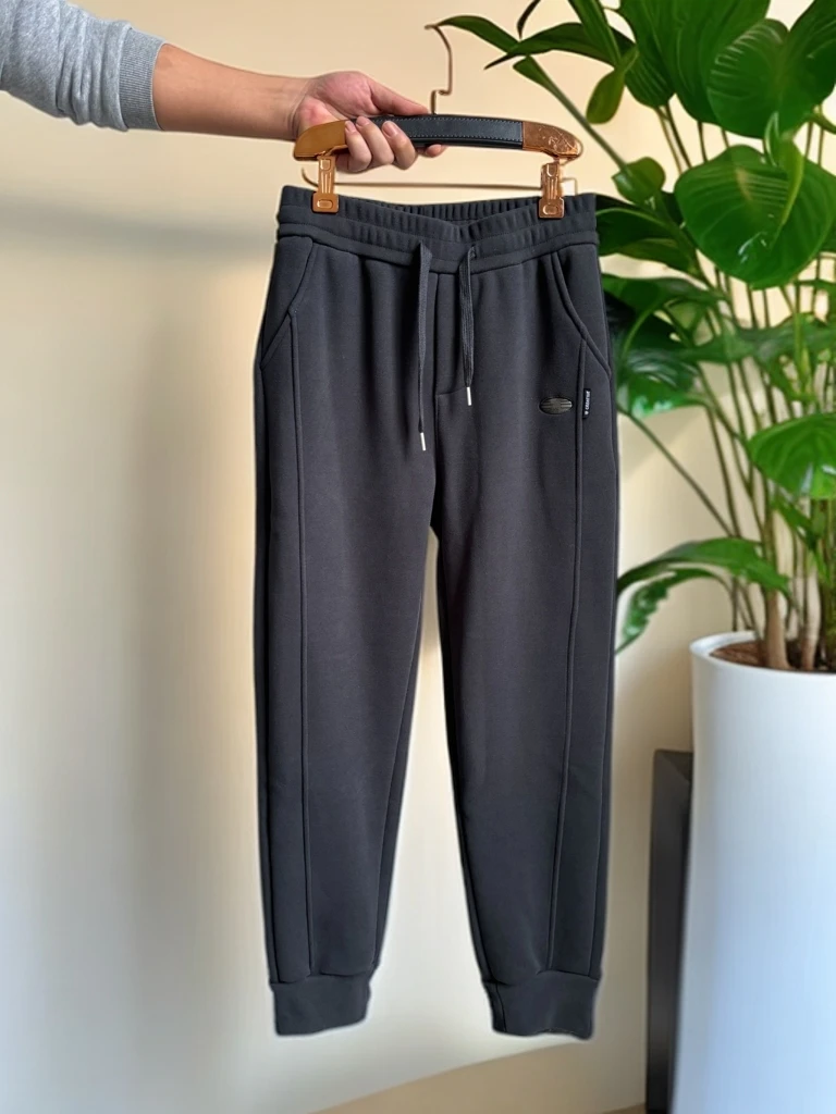 加绒加厚款男裤秋冬宽松外穿百搭休闲裤显瘦束脚口运动裤男士