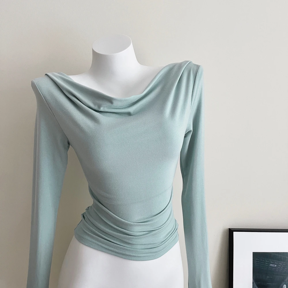 【不加绒】一字领打底衫纯欲紧身T恤一字肩长袖斜肩上衣露肩秋冬