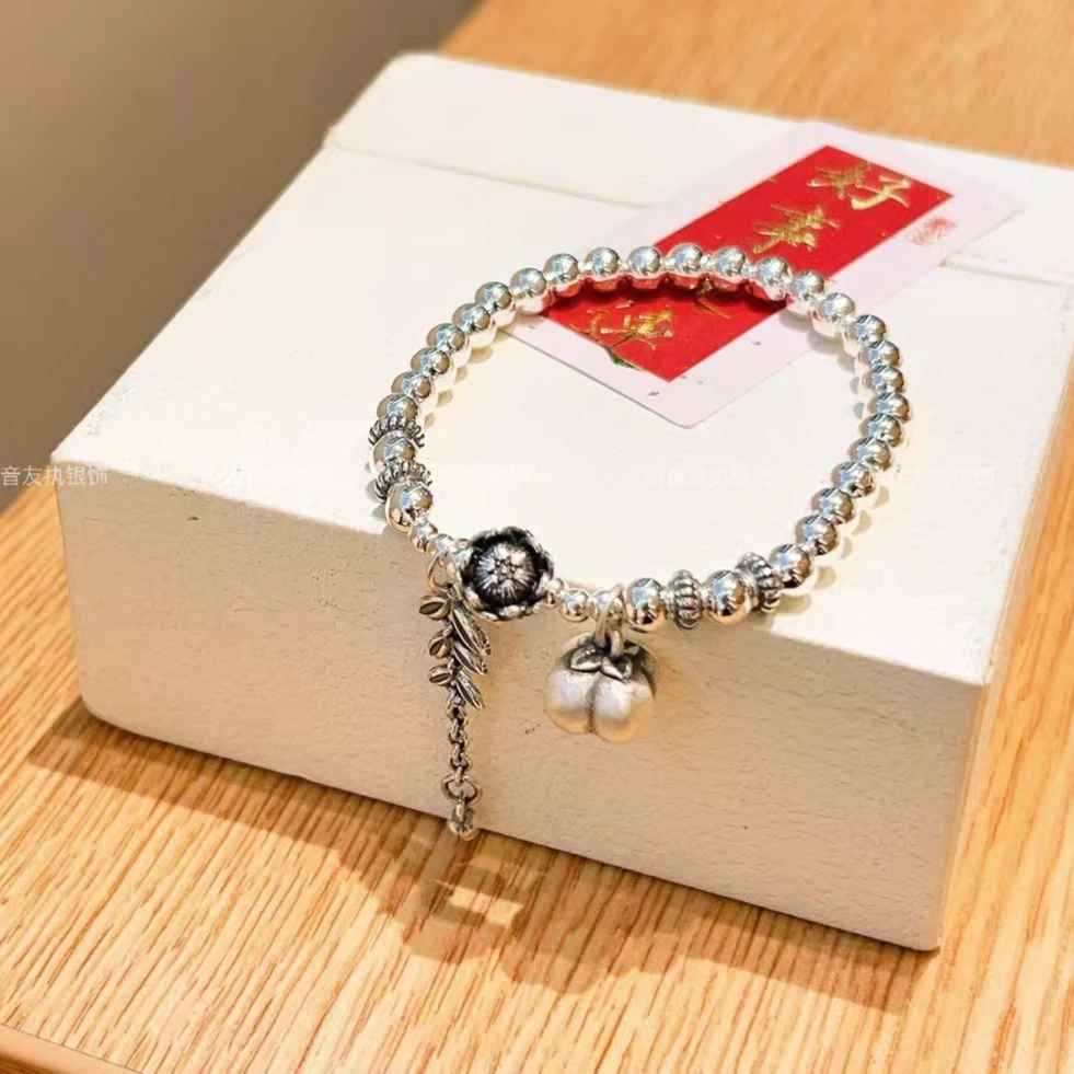 足银手链 足银999南瓜麦穗蝴蝶麦穗竹节手链时尚小众