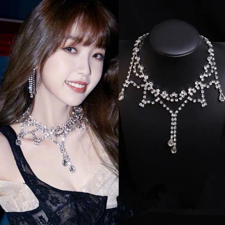 铜合金合成锆石项链 高级感名媛新娘婚纱礼服锁骨链生日礼物项圈